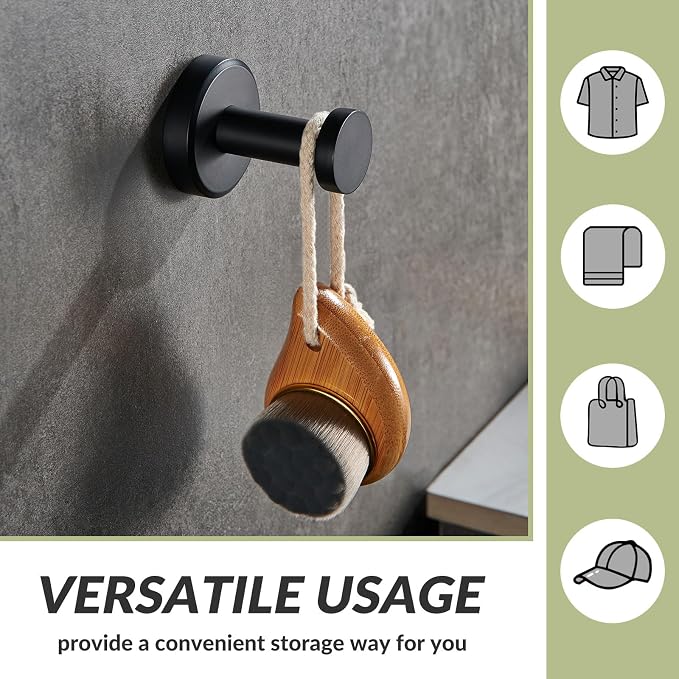 APLusee Matte Black Robe Towel Hook, 304 Stainless Steel Round Coat Hook for Home Storage, Wall Mount