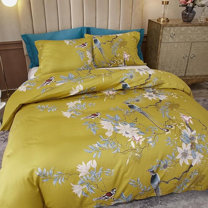 LifeTB Vintage Garden Floral Comforter Set Twin XL Vibrant Color Birds Flower Pattern Comforter Fluffy Soft Microfiber Boho Floral Bedding Comforter with 2 Pillowcases Cottage Botanical Comforter Set