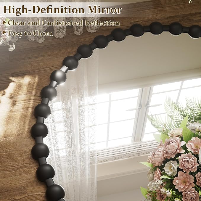 Easly Round Mirror for Wall, 36 Inch Black Beaded Frame Decorative Vanity Mirror, Circle Bathroom Mirror with High-Definition Lense, Modern Wall Decor for Bathroom, Living Room, Bedroom, Entryway