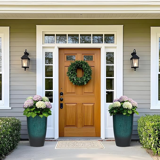 23.75" H Large Tall Outdoor Planters, Set of 2 Plastic Large Flower Pots for Outdoor Plants, Weather-Resistant for Porch, Garden, Patio or Indoor All Season Decor, Gradient Turquoise Finish