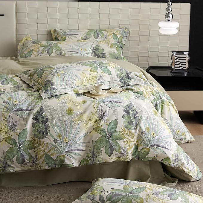 VM VOUGEMARKET Tropical Green Duvet Cover King 100% Brushed Cotton Coastal Leaves Bedding Set 1 Hawaiian Botanical Duvet Cover with 2 Pillow Shams-104x90 Inch