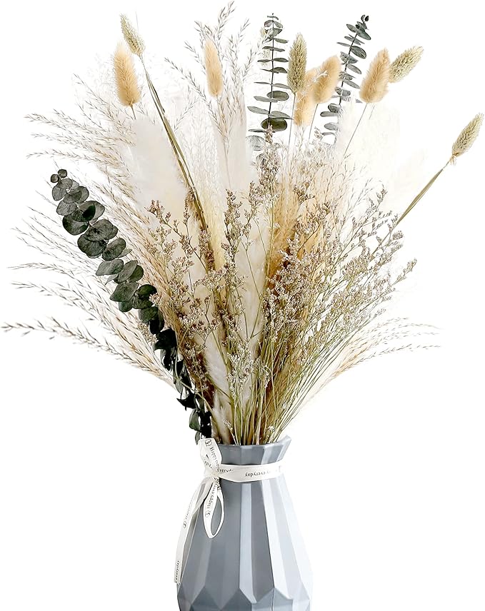 Musunny Natural Dried Flower Bouquet,17" Dried Flowers for Vase,Dried Floral Arrangements for Boho Farmhouse Home Décor Indoor with Pampas(Green)