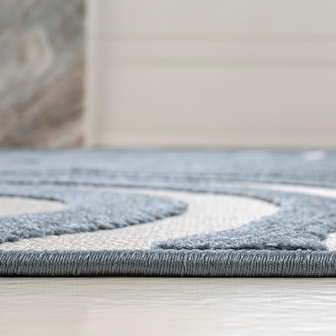 JONATHAN Y Maribo High-Low Abstract Striped Dark Blue/Cream 8x10 Indoor/Outdoor Area Rug for Patio, Backyard, Living Room, Bedroom, Office, Hose-Washable (SCN103E-8)