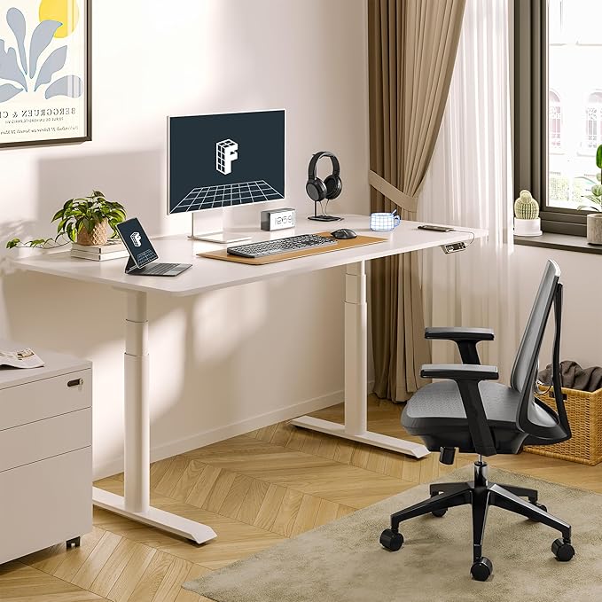 FLEXISPOT E6 Pro Oval Leg Dual Motor 3 Stages Standing Desk 55x28 Inch Electric Height Adjustable Whole-Piece Board Electric Sit Stand Up Desk 150KG Load Capacity (White Frame + White Desktop)