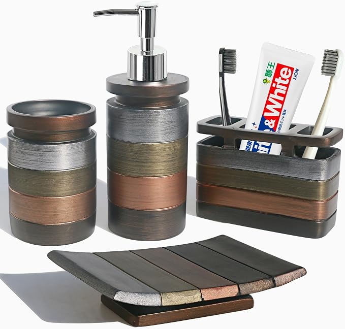 LUANT Bathroom Accessories Set Including Cup, Toothbrush Holders, Soap Dishes and Soap Dispenser, Brown