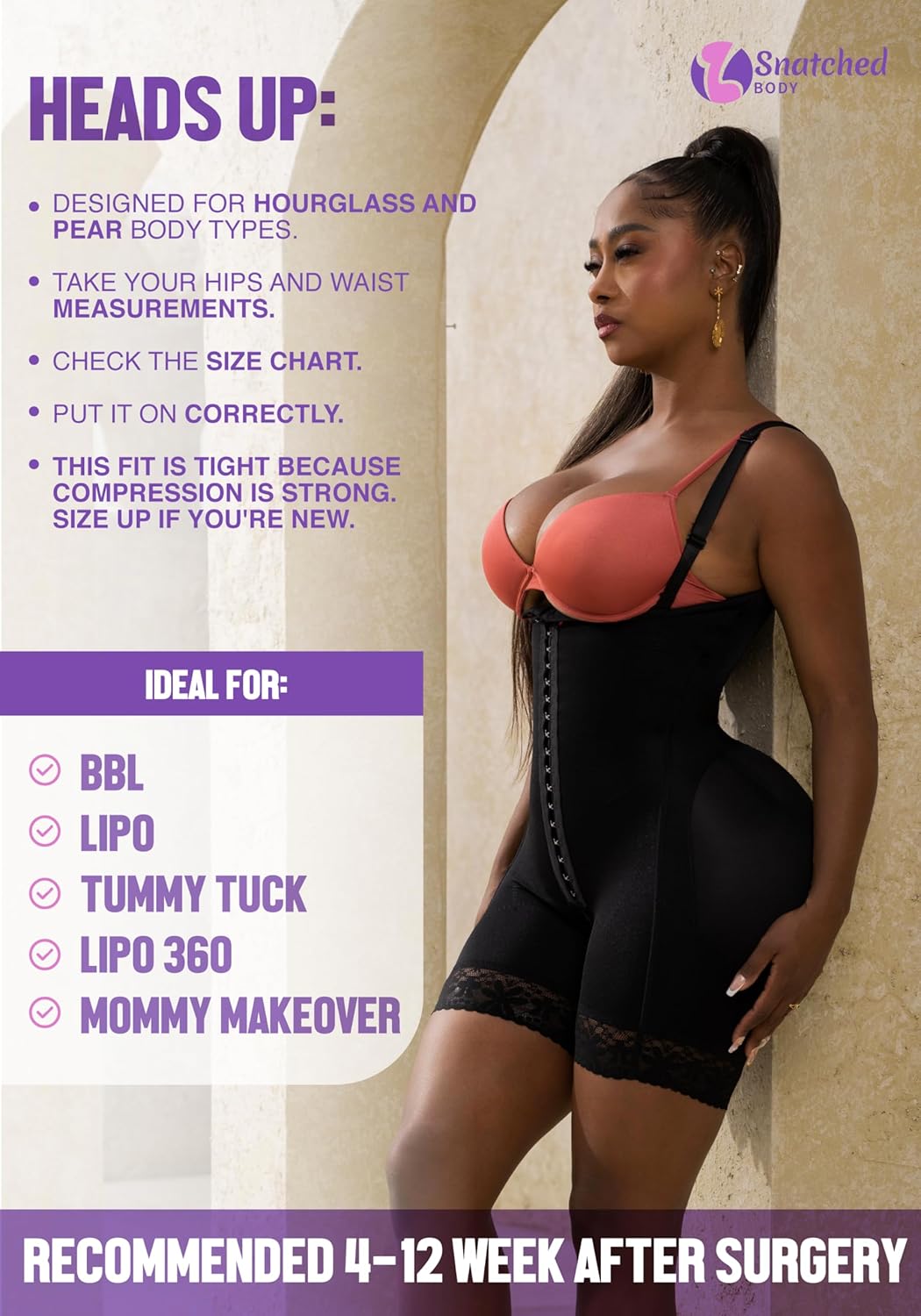 Snatched Body Tummy Control Shapewear Bodysuit - Stage 2 Faja Short Leg for Post-Op BBL