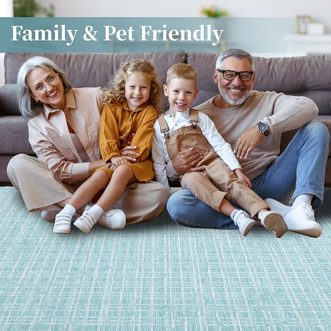Washable Rug 9x12 Area Rug for Living Room Modern Bedroom Rug Grid Green Plaid Large Area Rug Non Slip Throw Rugs Soft Low Pile Stain Resistant Carpet for Dining Room 9'x12' Mint Green