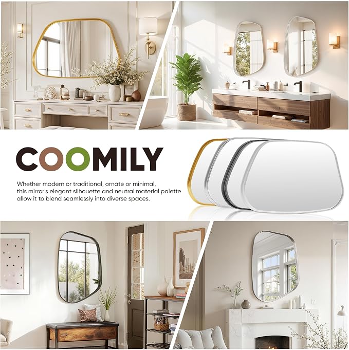 Irregular Wall Mirror 26"x40" Bathroom Mirrors Asymmetrical Artistic Decorative for Living Room Bedroom Bathroom Hallway Entryway,Trapezoid,Black
