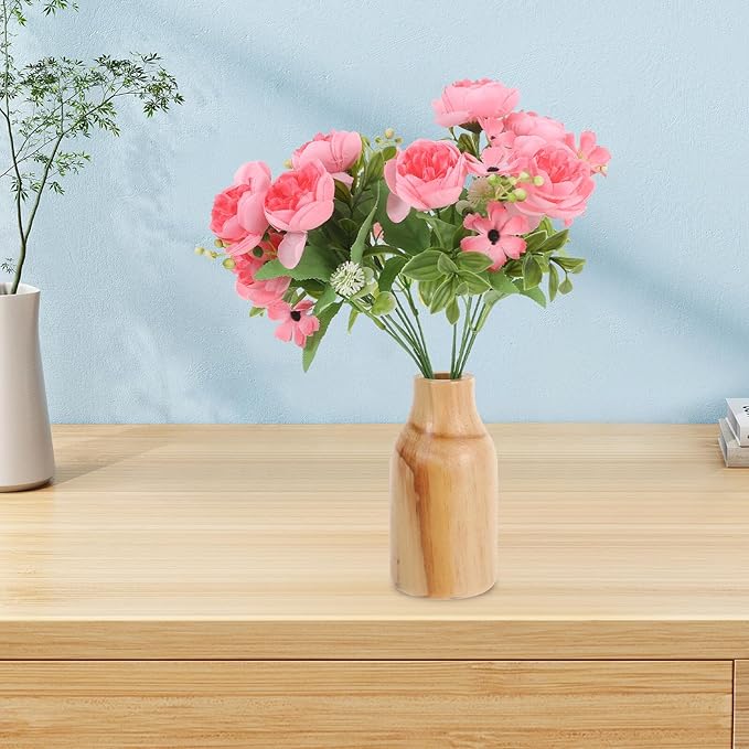 Rustic Wooden Dried Flower Vase with Corrosion Resistant Pine Wood Simple Elegant Home Decor Vase for Table Centerpieces Dining Office and DIY Floral Arrangements