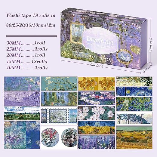 Auguro 18 Rolls Washi Tape Set Art washi Tape for Crafts and Journaling Scrapbooking Supplies Scrapbook Tape Decorative washi Tape for Scrapbooking