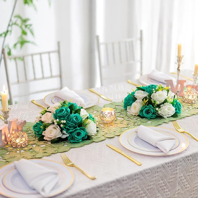 Flower Centerpieces for Wedding Tables: Wedding Table Decorations Teal & White Flower Balls Centerpieces for Engagement Cerebration Party Center Pieces 2 Packs