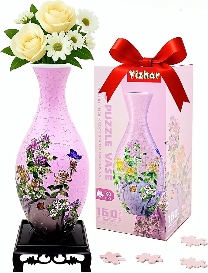 3D Puzzle Vase, 160 Curved Pieces DIY Flower Vase Craft Kit & 3D Puzzles for Adults, Creative Jigsaw Art Project Home Décor Centerpiece, (A-Chrysanthemum Garden)