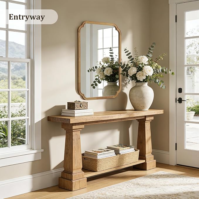 WallBeyond 28" x 40" Rounded Corner Arch Wall Mirror with Wood Frame for Entryway, Living Room or Bedroom Home Decor - Light Woodgrain [28 x 40 inches, Natural Color]