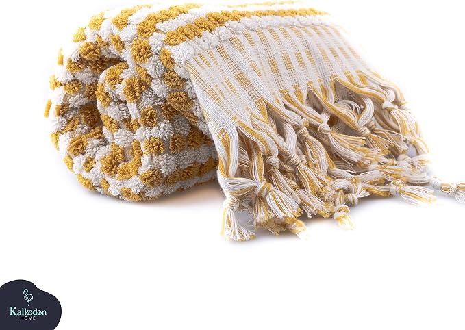 Organic Turkish Cotton Hand Towels for Bathroom | Oversized - 17 x 35 Inches | Large Soft Plush Fluffy Highly Absorbent Towels for Kitchen, Hand and Face (Mustard, Hand Towel)