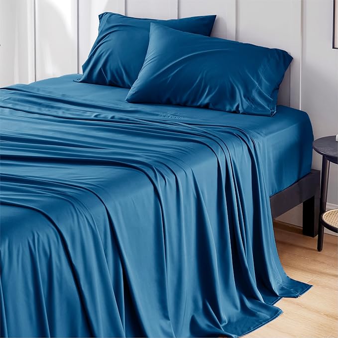 Bedsure Full Size Bed Sheets, Cooling Sheets, Rayon Derived from Bamboo, Breathable & Soft, Deep Pocket Up to 16 Inches, Hotel Luxury Silky Bedding for Hot Sleepers, Teal