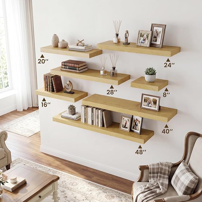 RICHFOCUS 40Inch Floating Shelves for Wall 1 Pack Shelves for Bedroom|Kitchen|Bathroom|Laundry Room Rustic Wood Wall Mounted Shelf with Invisible Brackets for Books|Storage|Decor, Oak