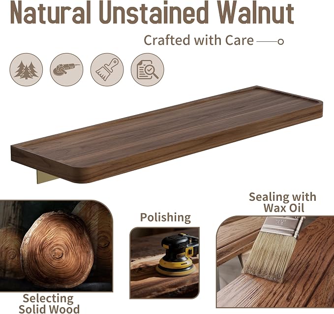 Danpoo 16 Inch Bathroom Shelves, Small Floating Shelf for Wall, Wooden Shelf for Bathroom, Living Room, Kitchen