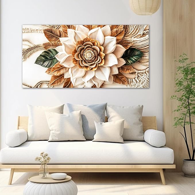 Tarfupth Boho Flower Canvas Wall Art for Living Room White and Brown Large Canvas Prints Botanical Pictures for Bedroom Office Home Decor 20"x40"