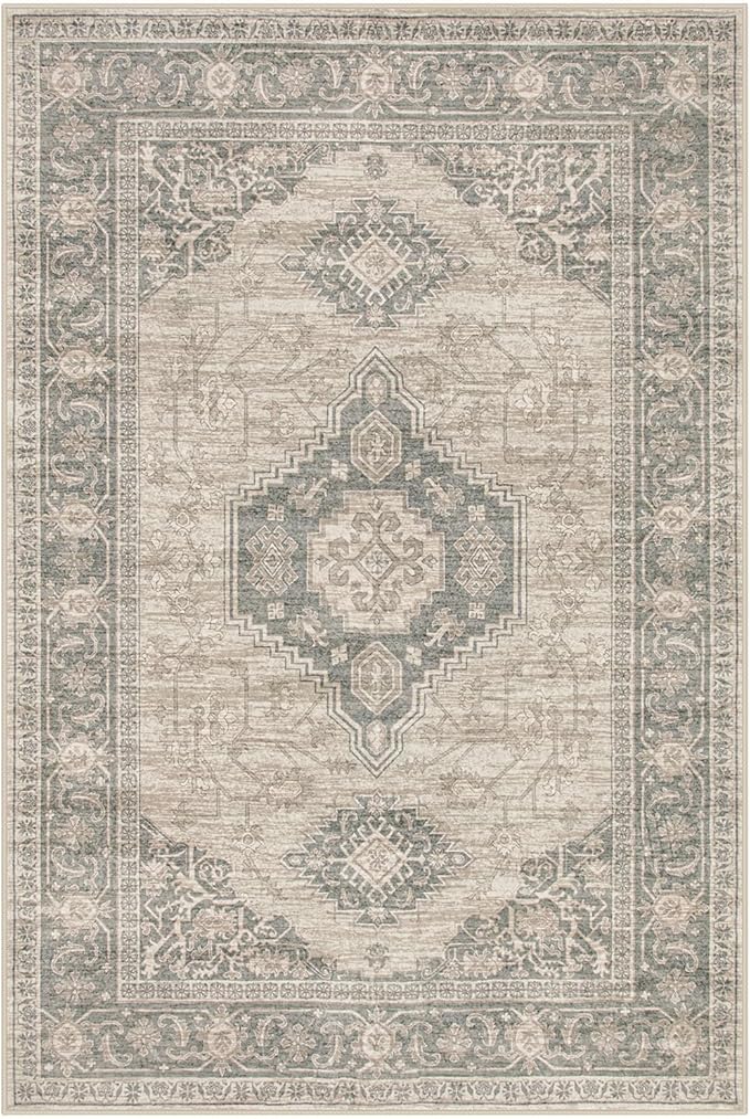 Lahome Oriental Kitchen Rugs Non Slip, 2x3 Small Rugs for Bedroom Entryway, Soft Door Mat Indoor Entrance Vintage Ultra-Thin Carpet for Kitchen Bathroom Bedroom, Grey/Brown