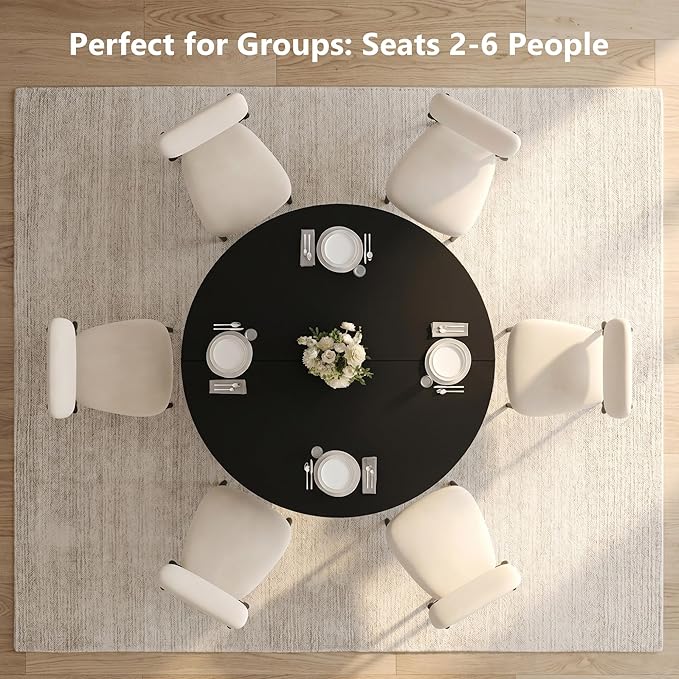 Einhomn 47.2-inch Round Dining Table, Kitchen Table for 4-6, Farmhouse Circle Dining Room Table, Space Saving Wood Kitchen & Dining Room Furniture, Black