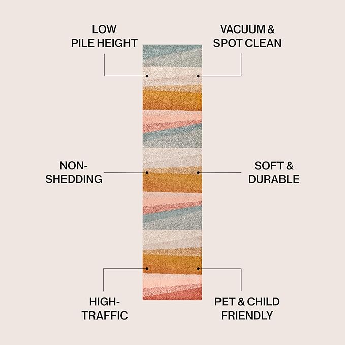 JONATHAN Y Prism Geometric Striped Runner Rug 2x8, Red/Yellow/Gray, Modern, Coastal, Easy-Cleaning for Living Room, Bedroom, Kitchen, Pet Friendly, Non-Shedding (DZC101B-28)