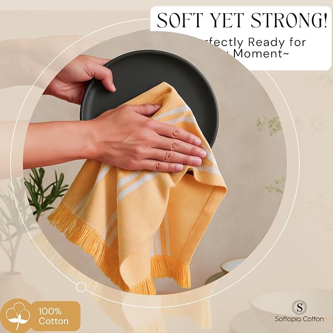 Stripe Kitchen Towels 4 Pack, 16x26 Inches, Dish Cloths for Drying, Wiping, Absorbent Tea Towels, Washable Rags, Reusable Cleaning Cloths for Everyday Kitchen Tasks - Mustard Yellow