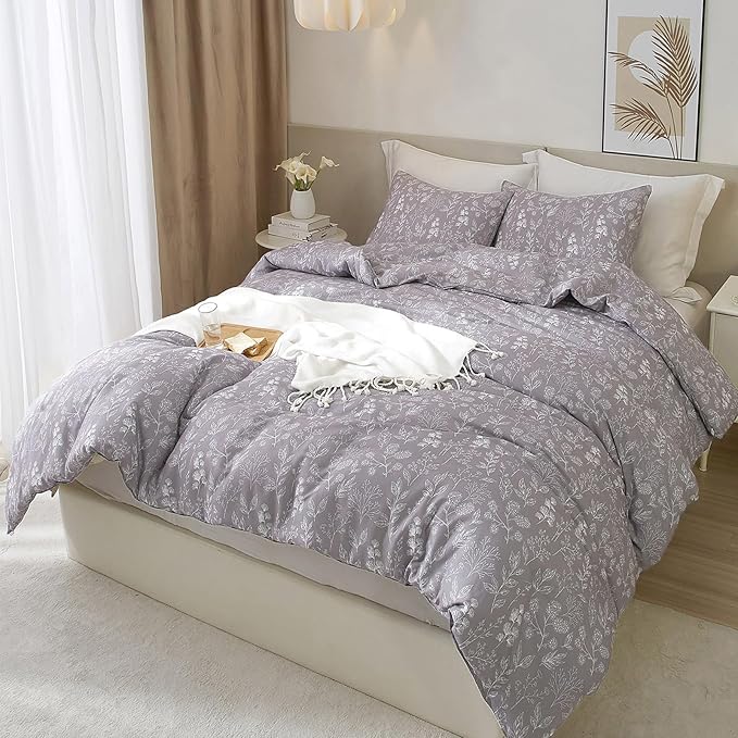 HighBuy Vintage Botanical King Duvet Cover for Women Girl 100% Cotton Lavender Floral Boho Comforter Cover with Zipper Closure Chic Aesthetic Garden Floral Bedding Duvet Cover Set King