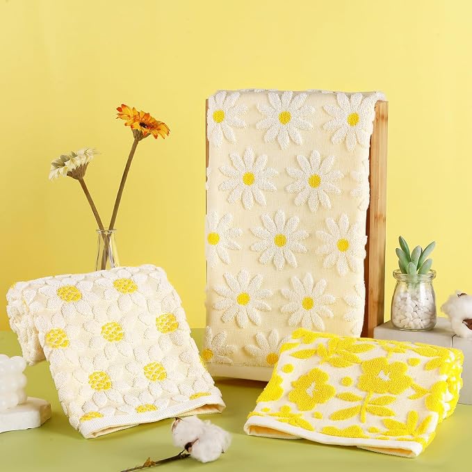 Quera 2 Pack Hand Towels Spring Summer White Flower Daisy Farmhouse Cotton Bathroom Decorative Towels Set for Drying, Cleaning, Cooking, Holiday 13.7'' x 29.5''