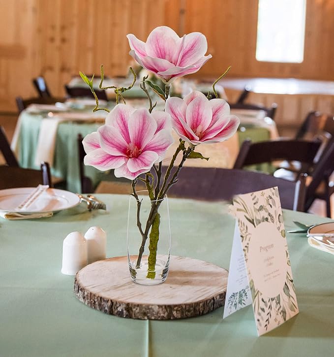 DILATATA Faux Flowers in Vase 15.4" Magnolias Flowers Arrangement with Faux Water Real Touch Flowers for Wedding Table Centerpiece Home Decor, Pink