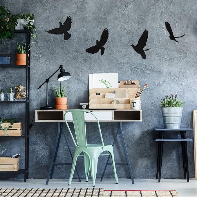 Blulu 4 Pieces Wooden Bird Wall Decor Flying Bird Sculptures Wall Art Decor Silhouette Art Wooden sign for Home Living Room Bedroom Kitchen Hanging Decoration, 4 Size