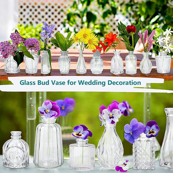 Clear Glass Bud Vases Set of 20,Small Flower Vases for Wedding Centerpieces,Mini Bud Vases in Bulk Amber Glass Vase for Table Decoration,Home Decor