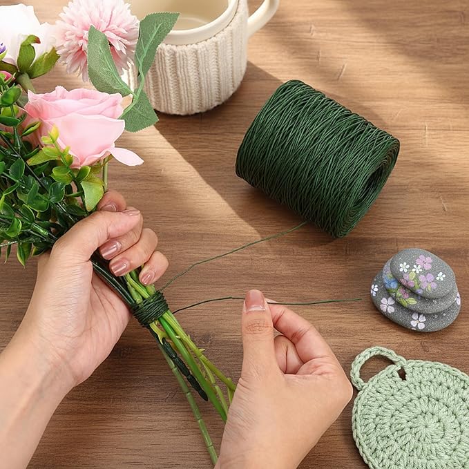 Syhood 1345 Feet Floral Vine Bind Wire Rustic Wrapping Wire for Flower Bouquets(Deep Green)