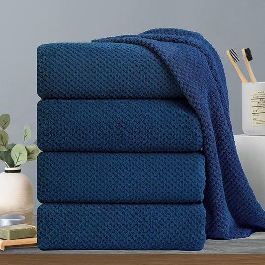 Hailea Navy Bath Towels Set 35x70 Inches - Luxury 600 GSM Oversized Bath Sheet Towel,Extra Large Microfiber - Quick Dry,Highly Absorbent,Super Soft Shower Towels Spa Hotel Bathroom Towel Set (4-Pack)