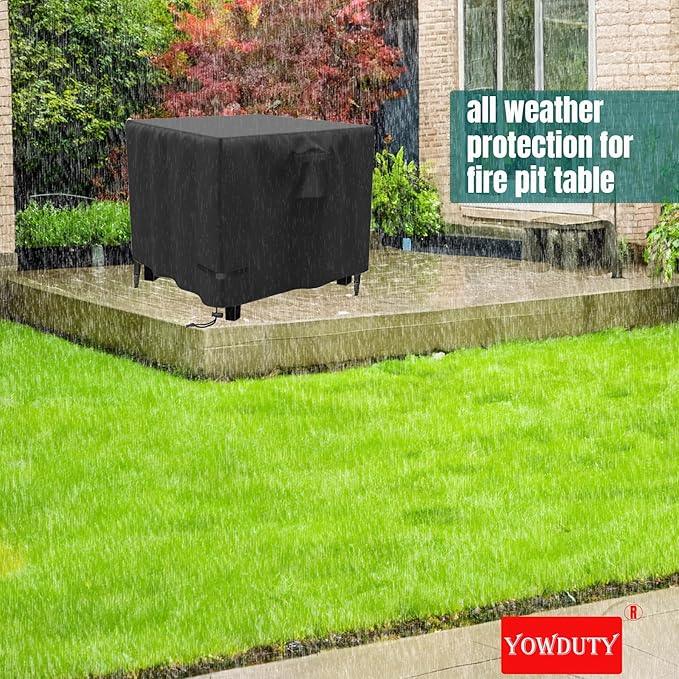 YOWDUTY Propane Fire Pit Cover Square 28 Inch, Waterproof Heavy Duty 600D Gas Fire Pit Table Cover 28x28x25 Inch, Fit 26-28 Inch Firepit Table, All-weather Protection For Patio Fire Table