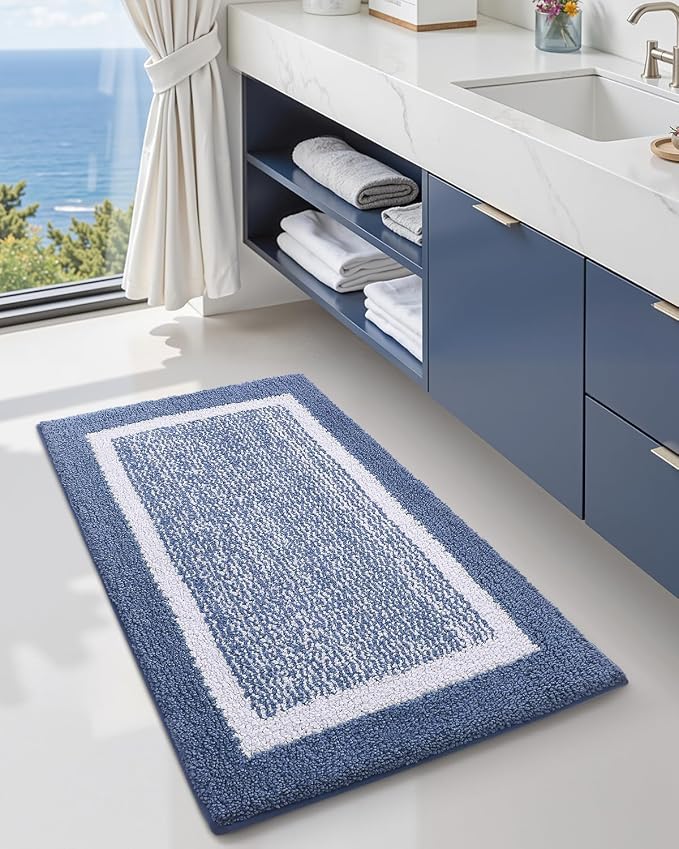 Color&Geometry Simple and Stylish Bathroom Runner Non Slip, 24"x43" Light Blue Bath Runner Rug, Absorbent, Soft, Washable, Microfiber Bath Mat Bathroom Carpet
