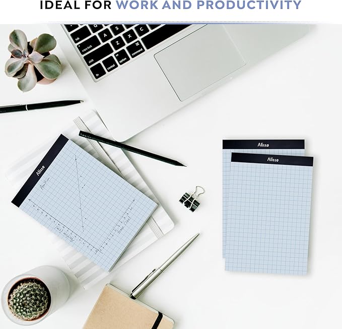 Alitte Graph Paper Pad, Pack of 3, White Letter Size - 2x2 Quad Grid Paper, Easy-Tear Perforations, 8.5 x 11 Cardboard Backing - Graph Notepads for School, Office -50 Sheets per Pad