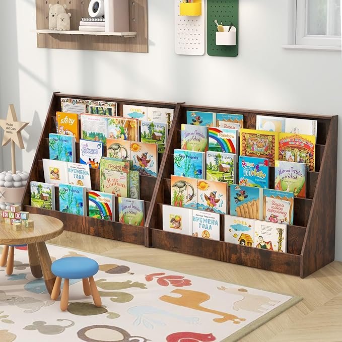 HONEY JOY Kids Bookshelf, 5-Tier Wooden Toddler Bookcase, Children Book Rack & Magazine Display Shelf, Toy Storage Organizer, Book Shelf for Kids Rooms, Playroom, Nursery, Classroom (Rustic Brown)