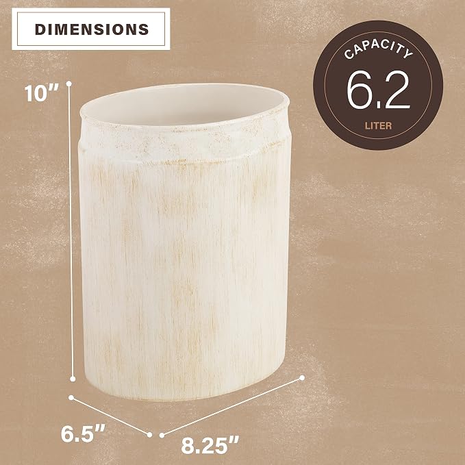 Creative Scents Rustic Luxe Small Bathroom Trash Can 1.53 Gal / 5.8L - Oval Bathroom Garbage Can Bin for Modern Farmhouse Decor - Small Waste Basket for Bathroom and Bedroom