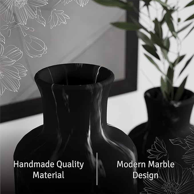 Creative Scents Black Marble Look Vase Set - Vases Home Decor, Premium Quality for Holding Pampas Grass, Dried/Fresh Flowers, Vases for Decor - Kitchen, Bedroom, Office, Living Room, or Shelf Decor