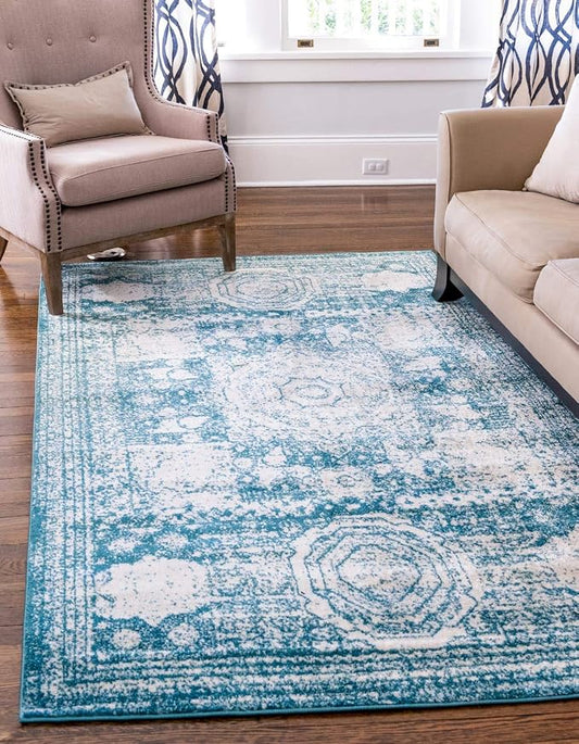 Unique Loom Bromley Collection Area Rug - Wells (3' 3" x 5' 3" Rectangle, Turquoise/ Ivory)