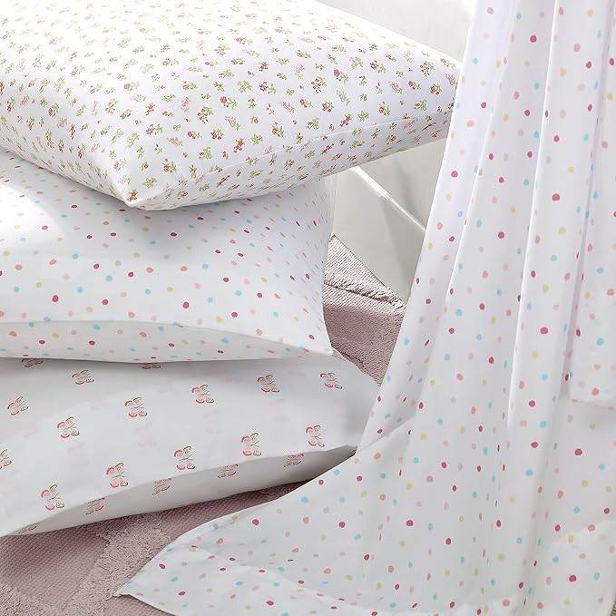 Laura Ashley Kids - Queen Sheet Set, Soft & Wrinkle-Resistant Toddler Bedding Set, Fun & Whimsical Bedroom Decor, Ideal Girl Room Essentials, Bed Sheets with Matching Pillowcases (Mae Pink)