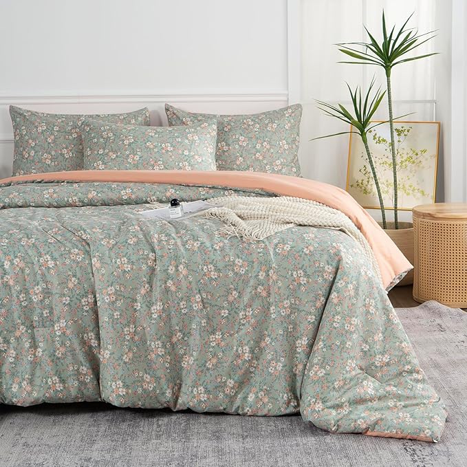 Floral Comforter Set King 3 Pieces Soft Chic Garden Style Vintage Print Lightweight Botanical Flower Comforter Set for All Seasons 1 Comforter and 2 Pillowcases (Floral, King)
