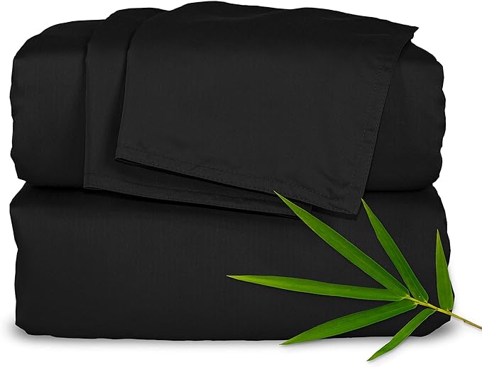 Pure Bamboo Full Sheets, Genuine 100% Organic Viscose Derived from Bamboo Bed Sheet Set, Luxuriously Soft & Cooling, Double Stitching, 2 Year Quality Promise (Full, Black)