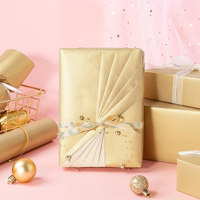 RUSPEPA Gold Matte Wrapping Paper, Jumbo Roll, Mint Green Solid Color Pearly-luster Paper Perfect for Wedding, Birthday, Valentine's Day, Christmas, Baby Shower, DIY Bouquet, 30 Inches X 32.8 Feet
