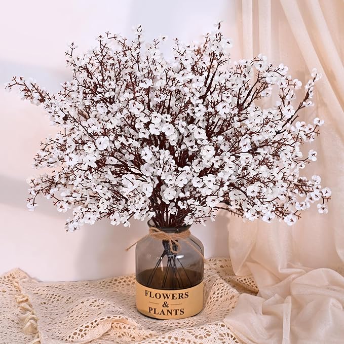 Yastouay White Fake Flowers Real Touch Silk Flowers, 5Pcs Babys Breath Artificial Flowers Bulk, Faux Gypsophila Bouquet Artificial Flowers for Thanksgiving Christmas Decorations Floral Arrangement