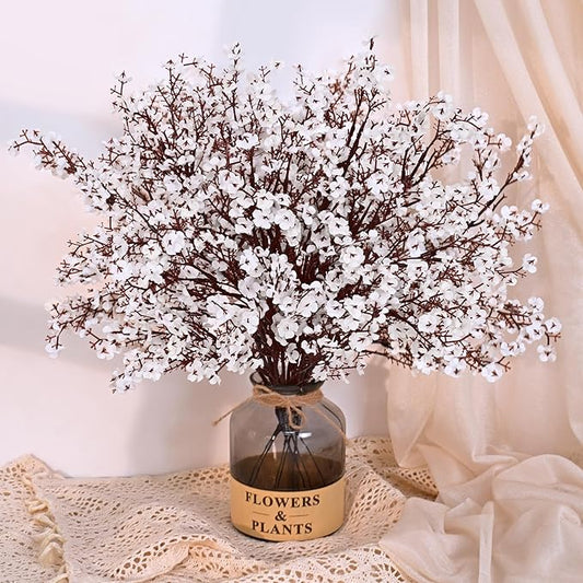 Yastouay White Fake Flowers Real Touch Silk Flowers, 5Pcs Babys Breath Artificial Flowers Bulk, Faux Gypsophila Bouquet Artificial Flowers for Thanksgiving Christmas Decorations Floral Arrangement