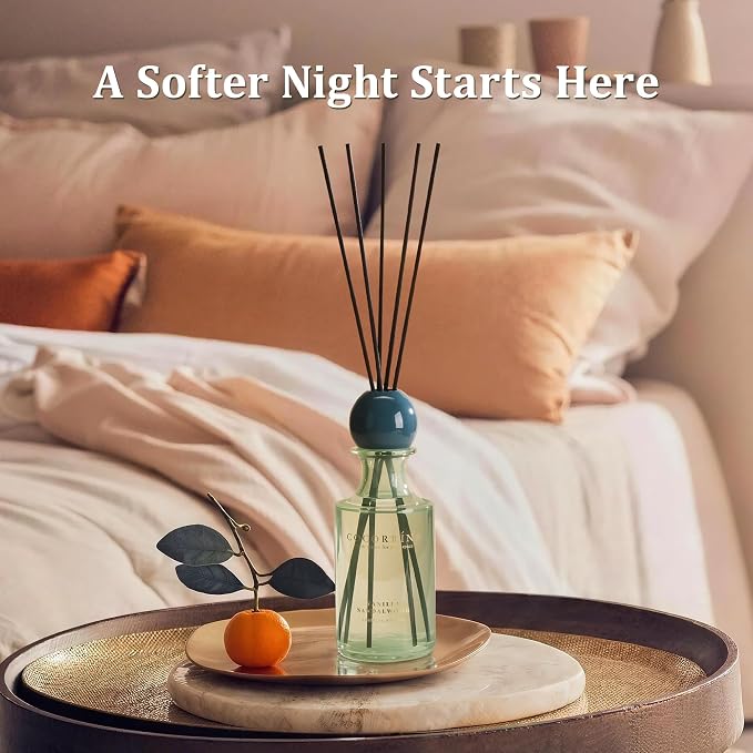 COCORRÍNA Vanilla Sandalwood Reed Diffuser 8.5 oz, Home Fragrance Oil Diffuser with 6 Reed Sticks, Long-Lasting Scent for Bathroom, Bedroom & Home Décor