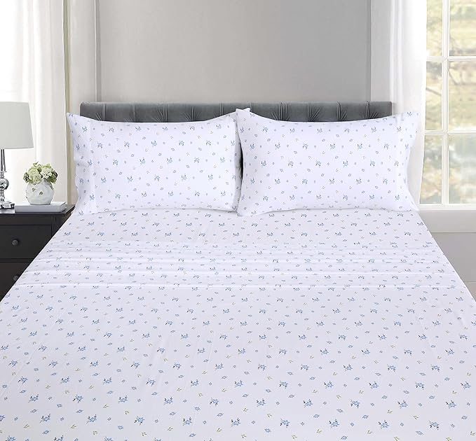 RUVANTI 100% Cotton Sheets Queen Size Set, 4 Pieces, Soft & Breathable Percale Weave Bedding, Deep Pocket 16", Hotel Standard, Crisp Cool Feeling, Durable, Perfect Floral Bed Sheet, Phulkari