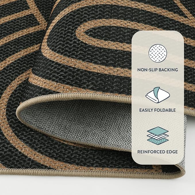 Lahome Enfys Modern Rainbow Easy Jute Patio Rug, 3x5 Washable Rugs for Entryway Farmhouse Carpet, Non Slip Indoor Door Mat Contemporary Throw Carpet for Laundry Guestroom Room Porch Decor