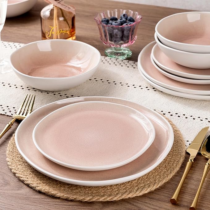 AmorArc Ceramic Dinnerware Sets,Handmade Reactive Glaze Stoneware Plates and Bowls Sets,Highly Scratch Resistant | Dishwasher & Microwave Safe Dishes Set,Service for 4 (12pc)